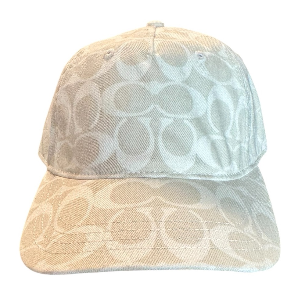 Coach Signature Denim Baseball Hat in Chalk, made of 100% cotton. - Picture 2 of 7